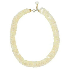 White Mother of‎ Pearl Layered Braided Flat Wide Necklace Summer Party Necklace